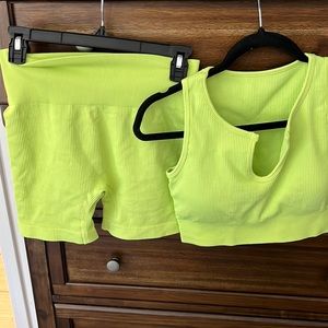 Workout set. Lime green. Shorts medium crop top large